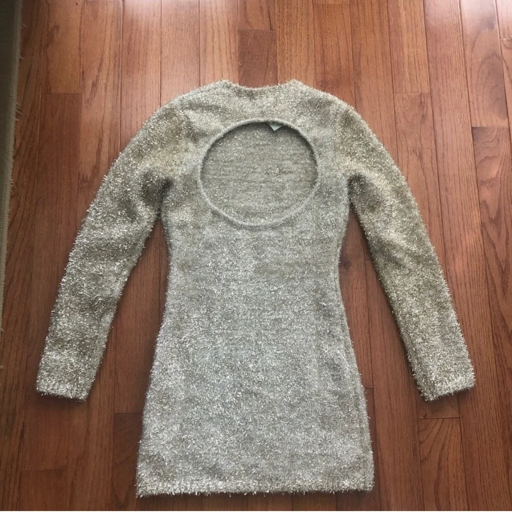NWT H&M Gold Long Sleeve Fuzzy Glitter Christmas NYE Holiday Party Dress Size XS - Picture 7 of 13